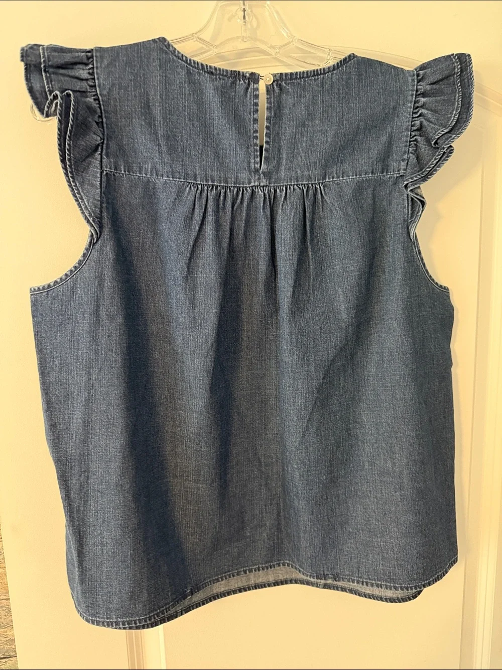 J. Crew Denim Ruffle Sleeve Top - Blue Wash - Picture 2 of 3